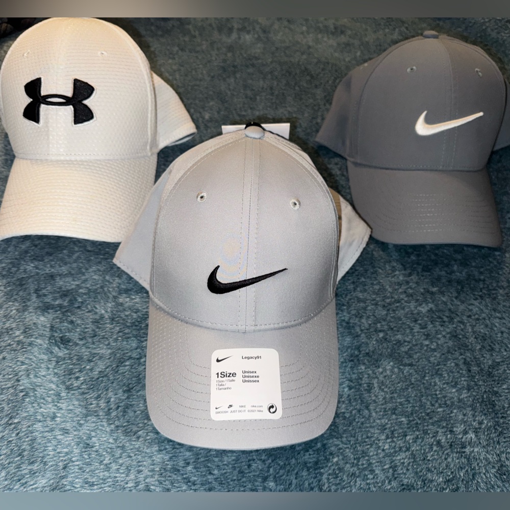 Nike Gray / Dark Gray and White Under Armour Baseball Caps